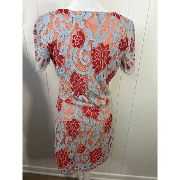 Storia Melody Floral Embroidered Cap Sleeve Empire Sheath Dress Pink Blue Size M - Picture 5 of 10